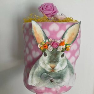 Bunny pink nappy cake from the front view.